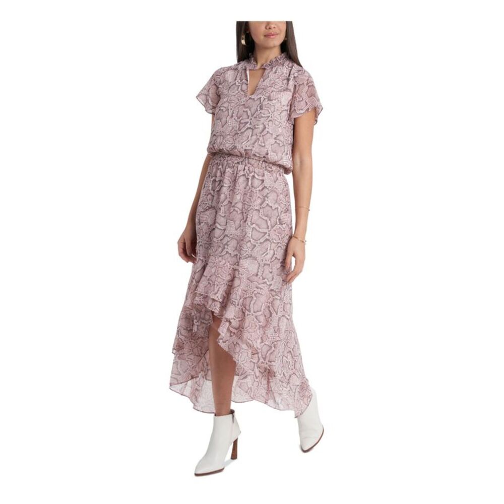 1. STATE Womens Pink Tiered Lined Flutter Sleeve Split Maxi Party Hi-Lo Dress XS